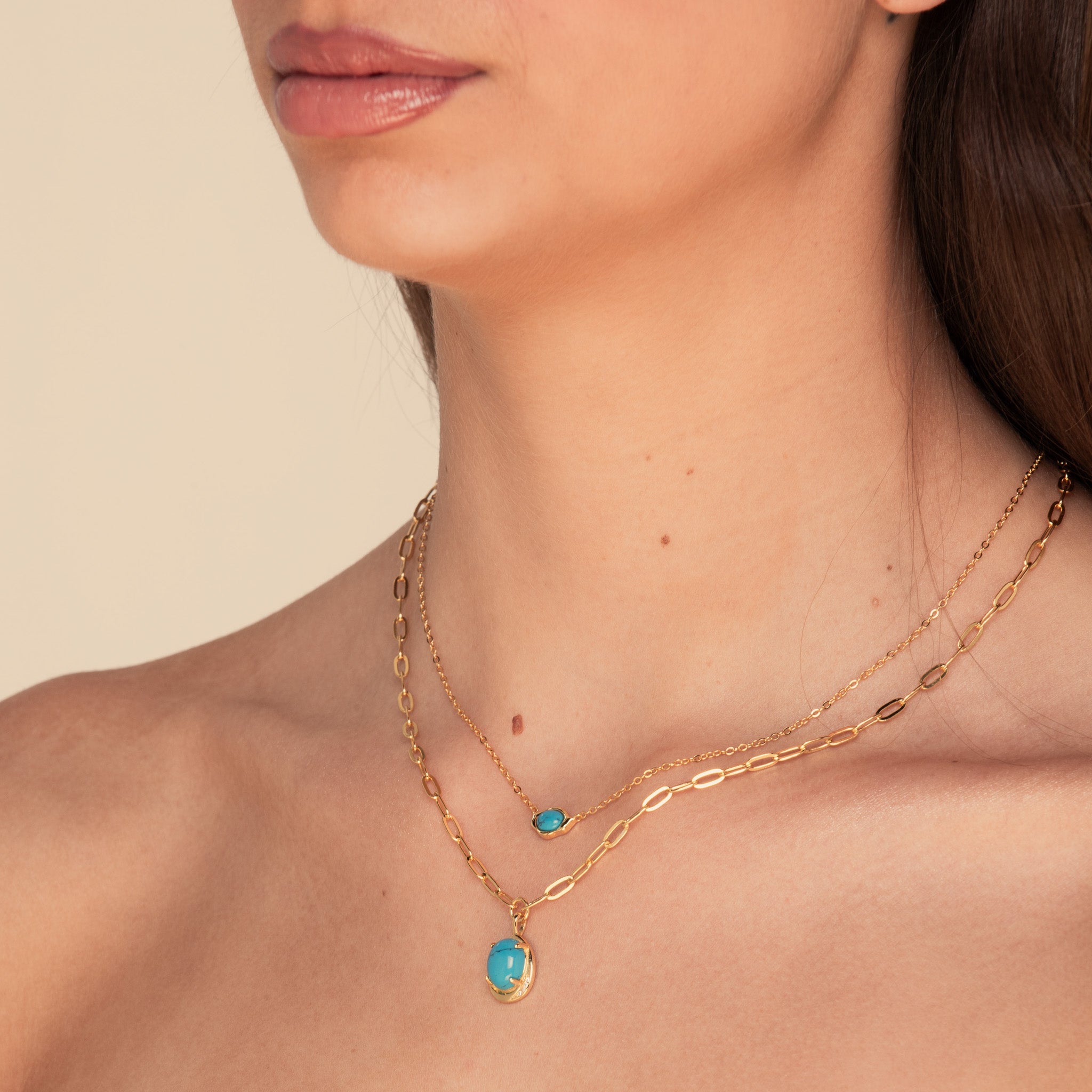 Turquoise Link Necklace Gold