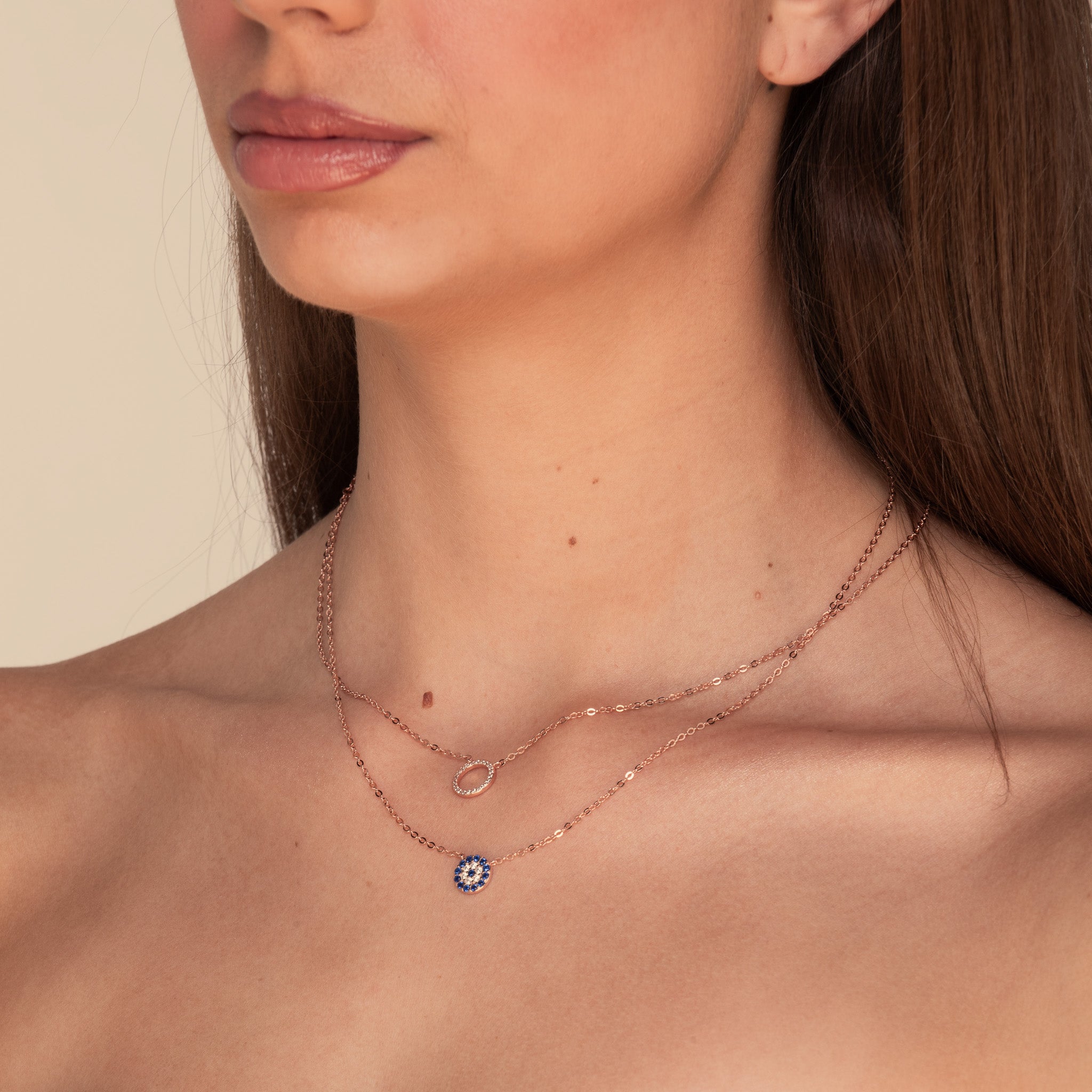 Open Circle Sapphire Necklace Rose Gold