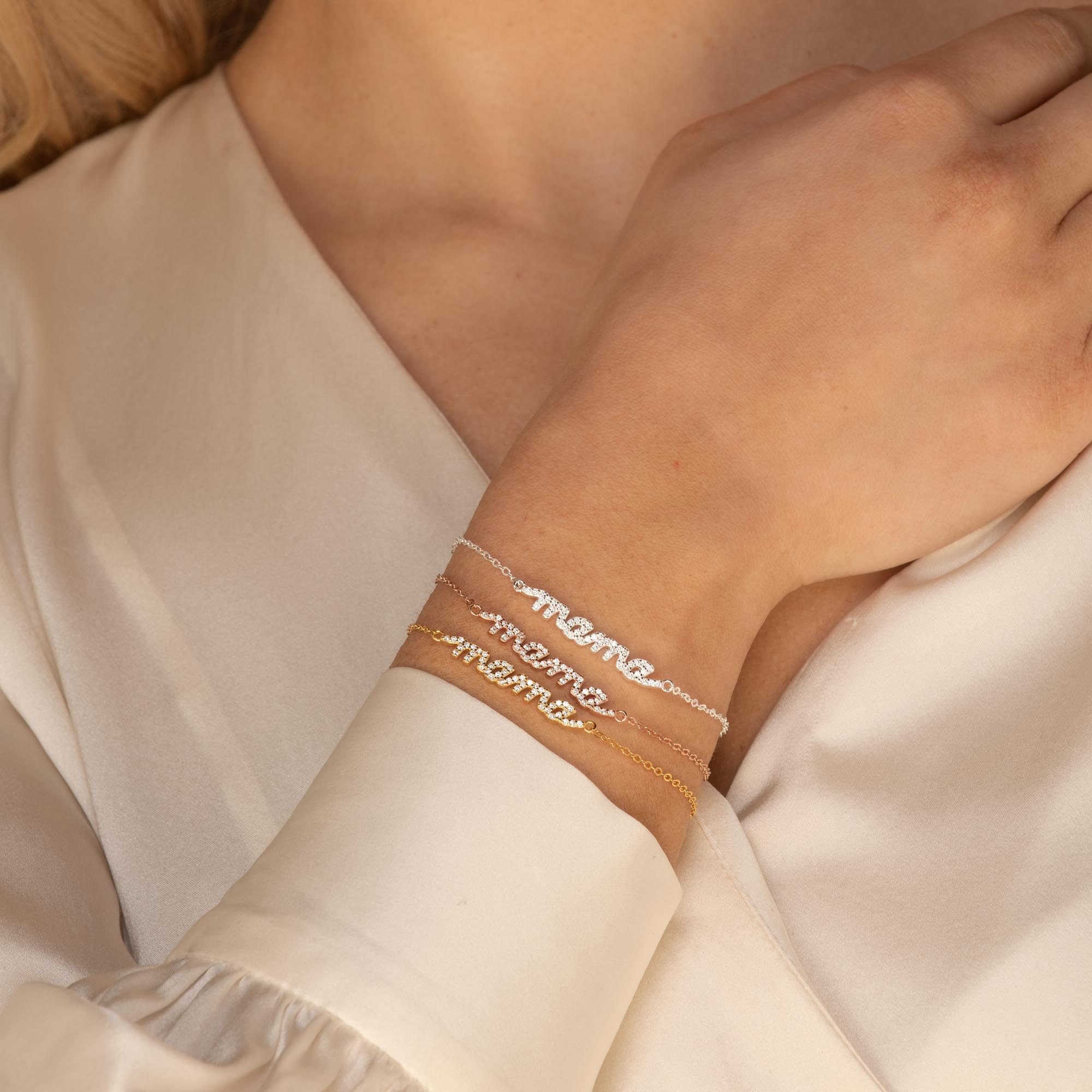 Mama Nameplate Sapphire Bracelet Rose Gold