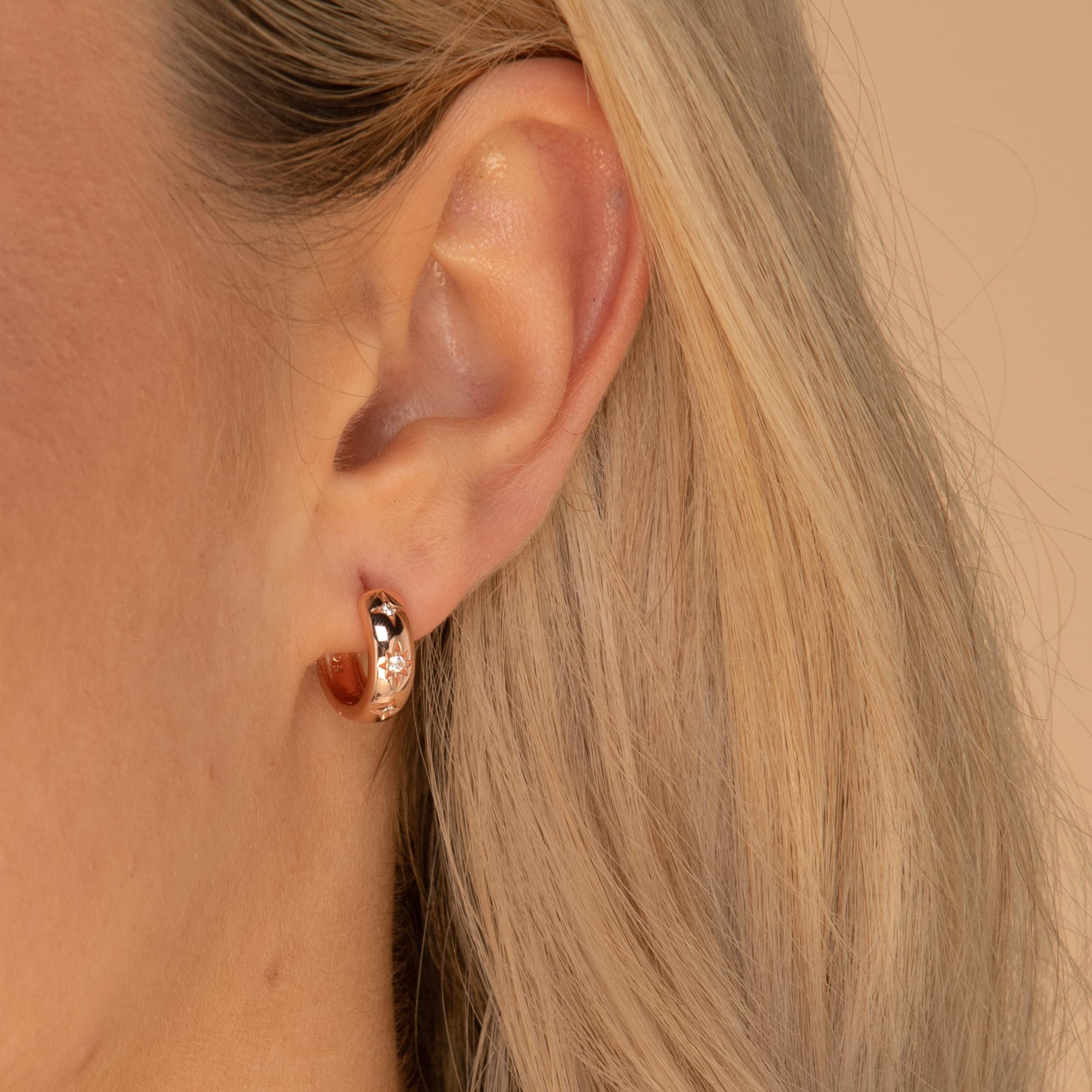 Thick North Star Hoop Earrings Rose Gold