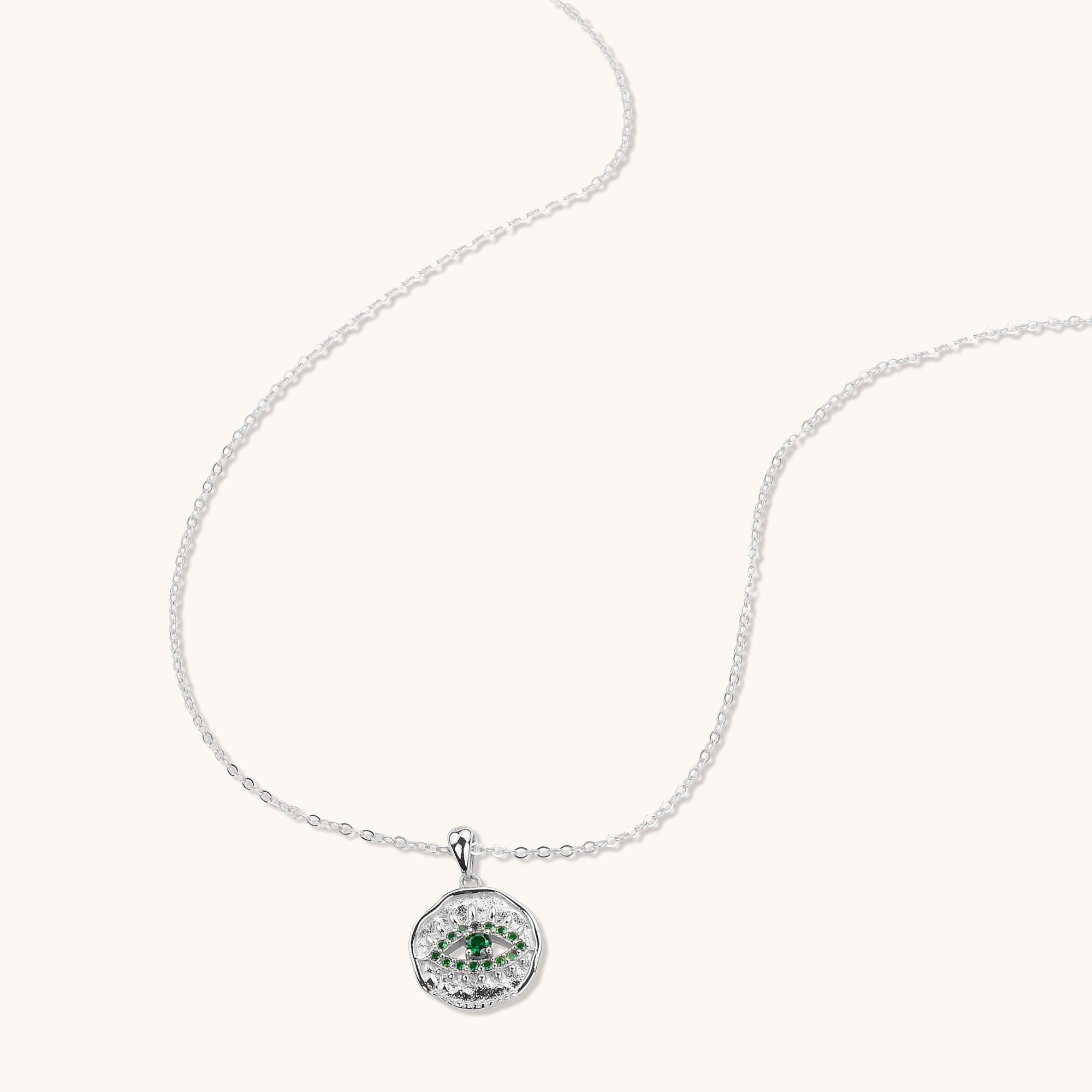 Evil Eye Cut Out Emerald Necklace Silver