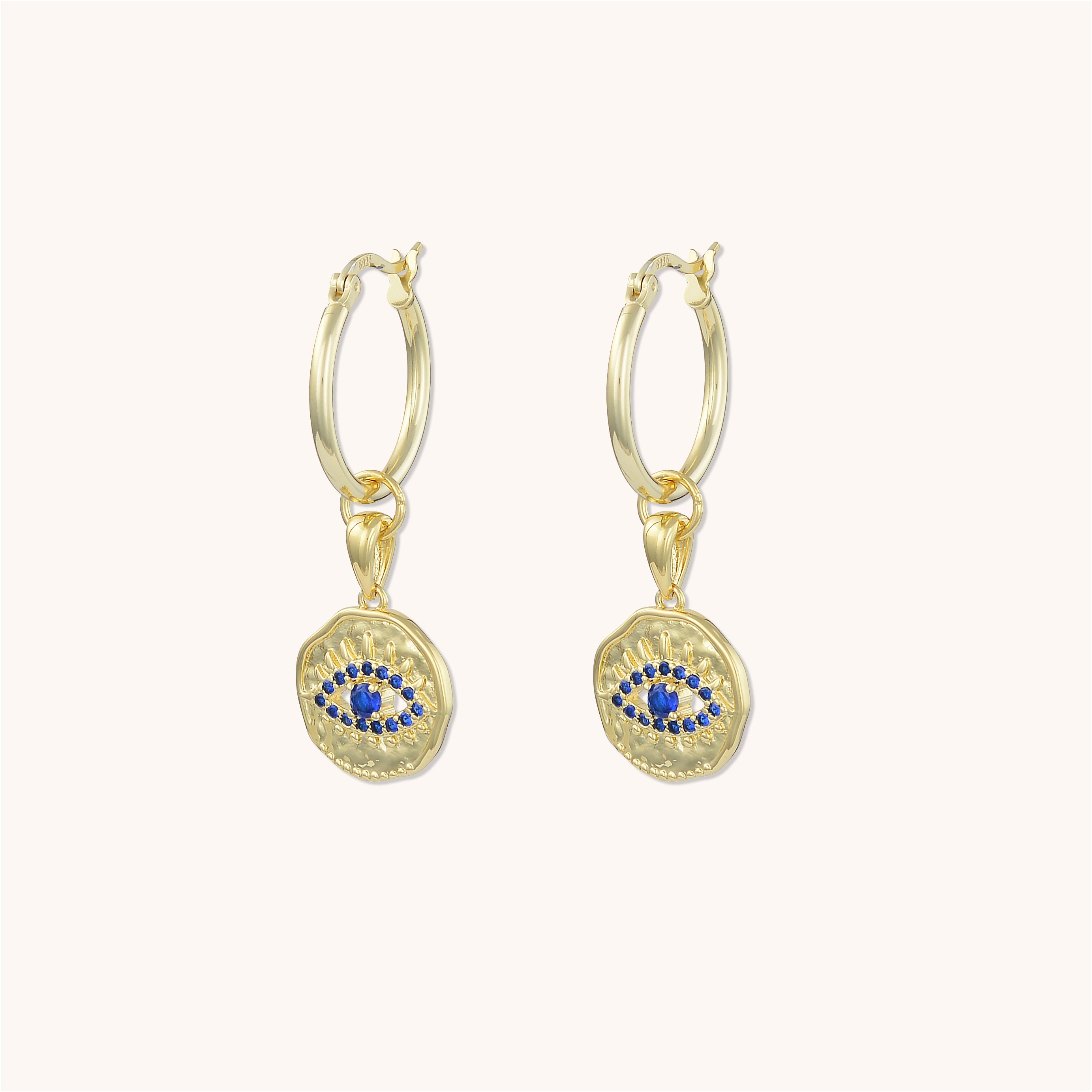 Evil Eye Cut Out Sapphire Earrings Gold