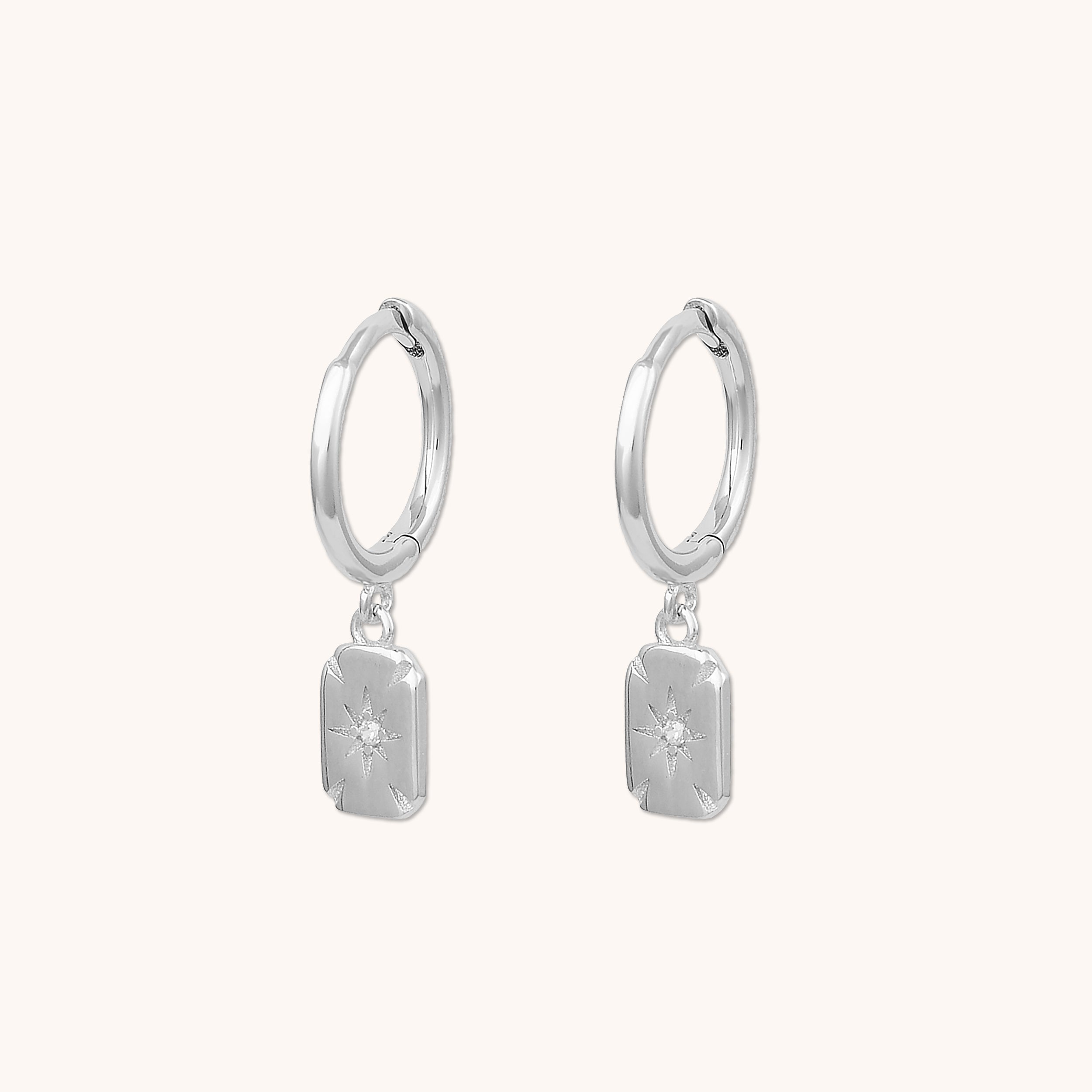 North Star Amulet Huggie Earrings Silver