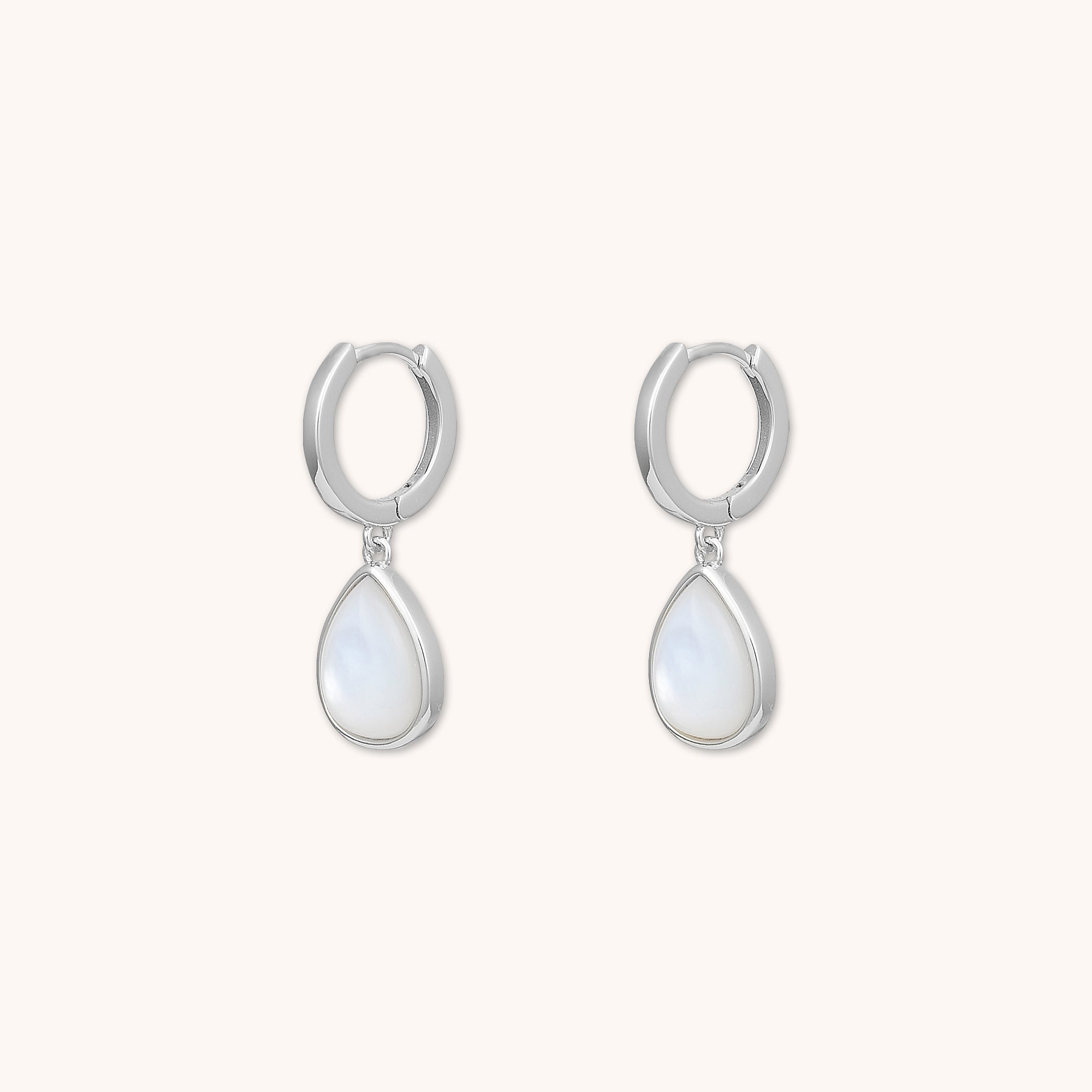 Mother Of Pearl Teardrop Huggie Earrings Silver