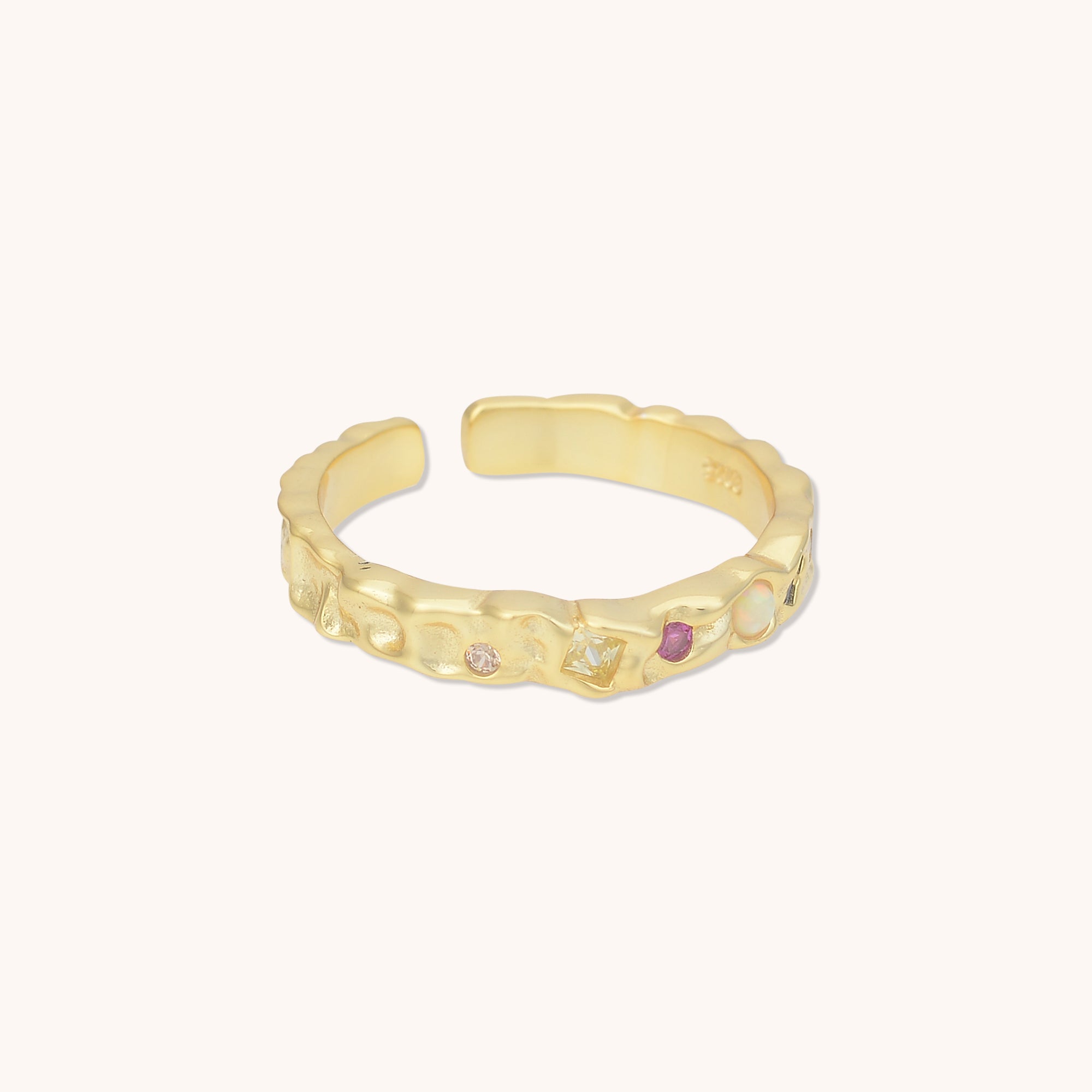 Molten Gemstone Open Ring Gold