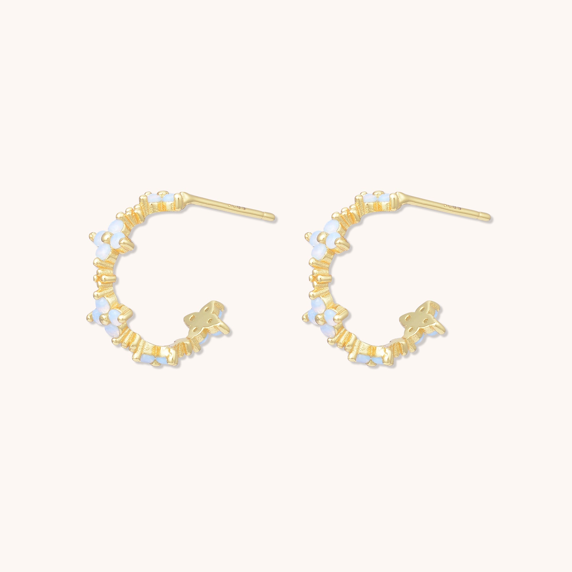 Clover Opal Huggies Earrings Gold