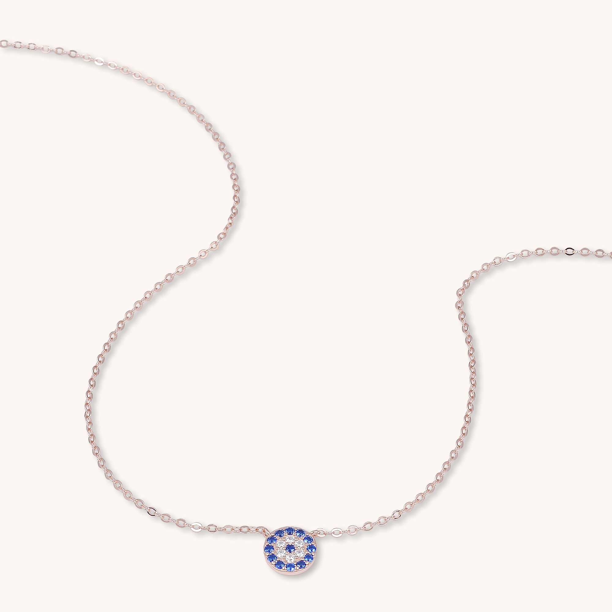 Round Evil Eye Sapphire Necklace Rose Gold