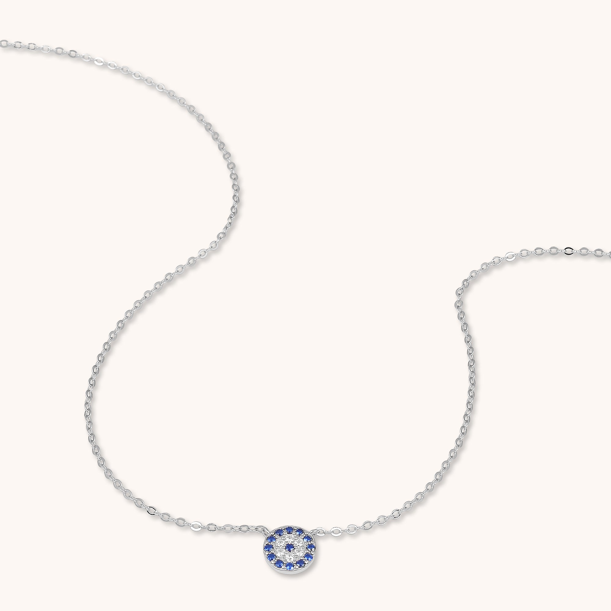 Round Evil Eye Sapphire Necklace Silver