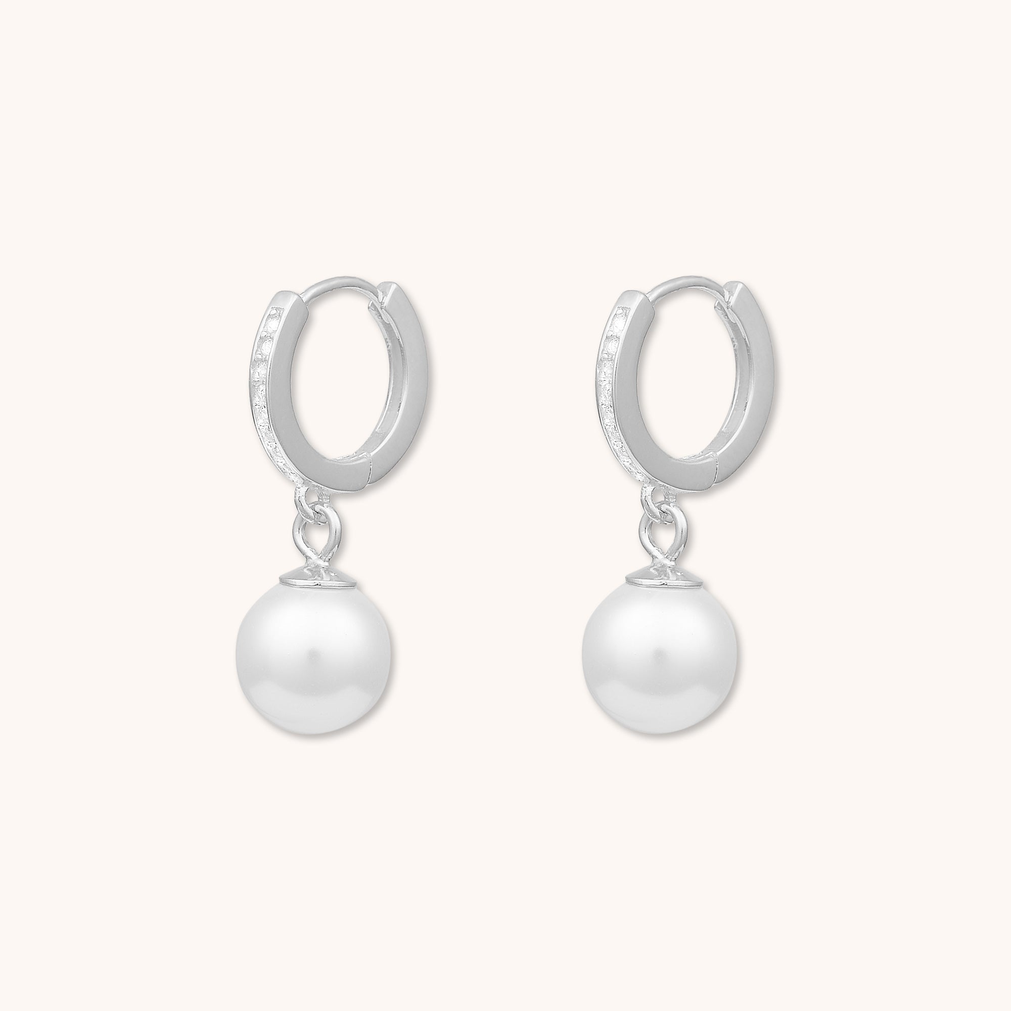 Lume Pearl Huggie Earrings Silver