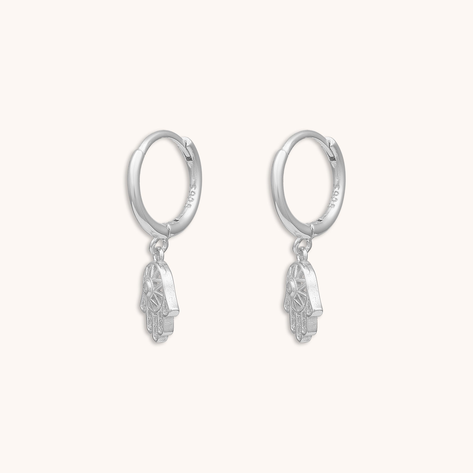 Hamsa Hand Huggie Earrings Silver