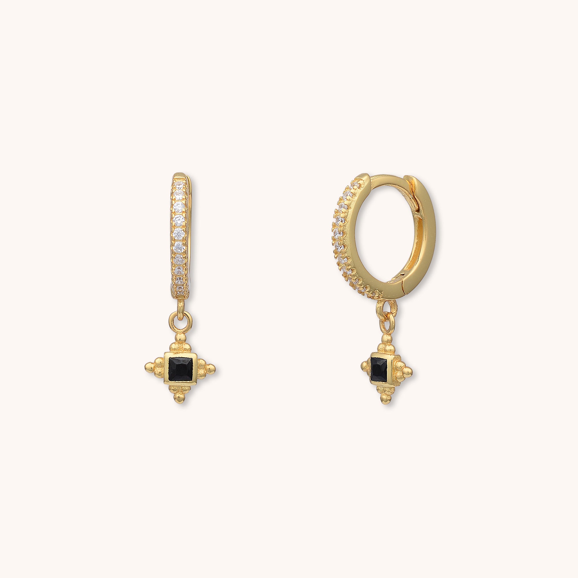 Haze Onyx Ball Huggie Earrings Gold