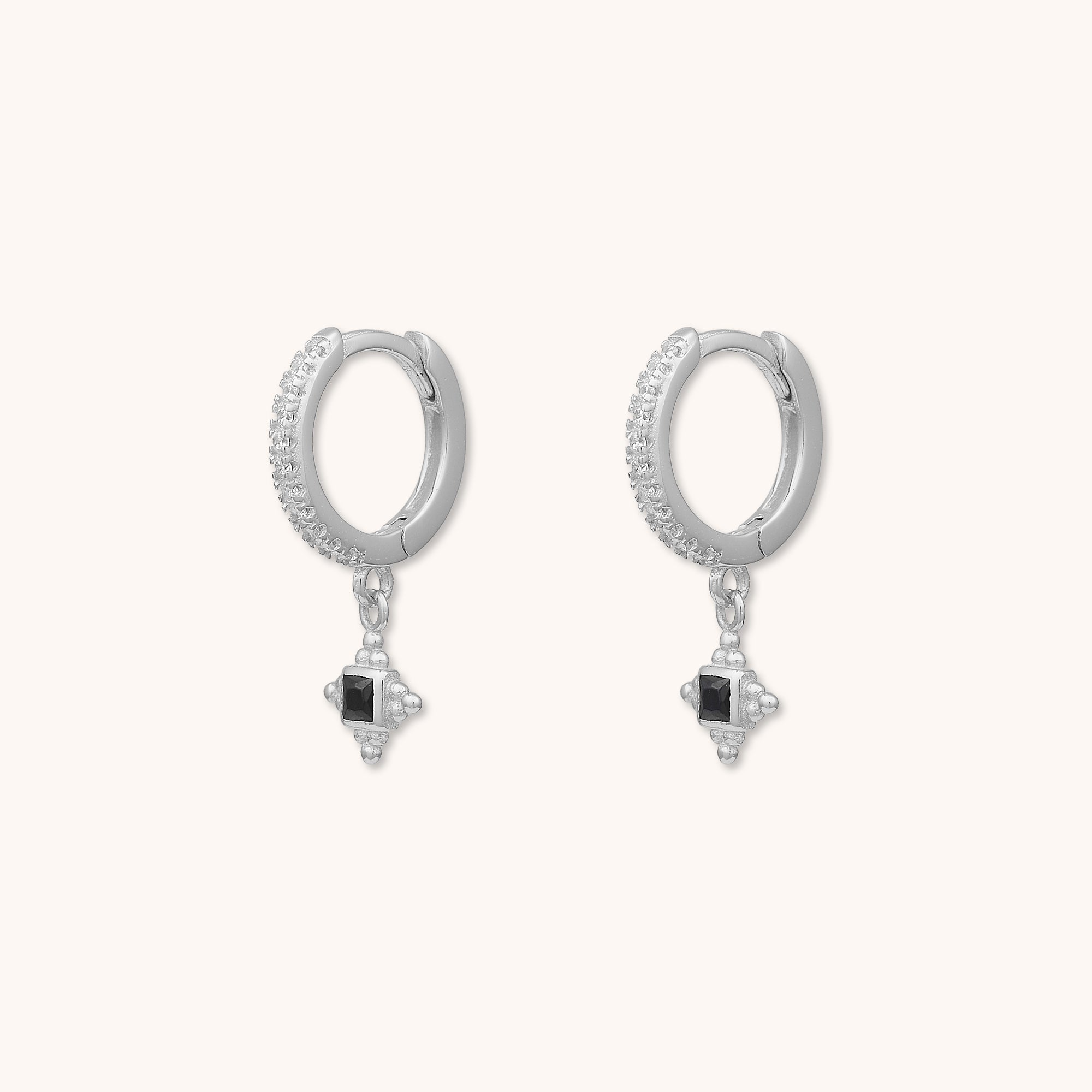 Haze Onyx Ball Huggie Earrings Silver