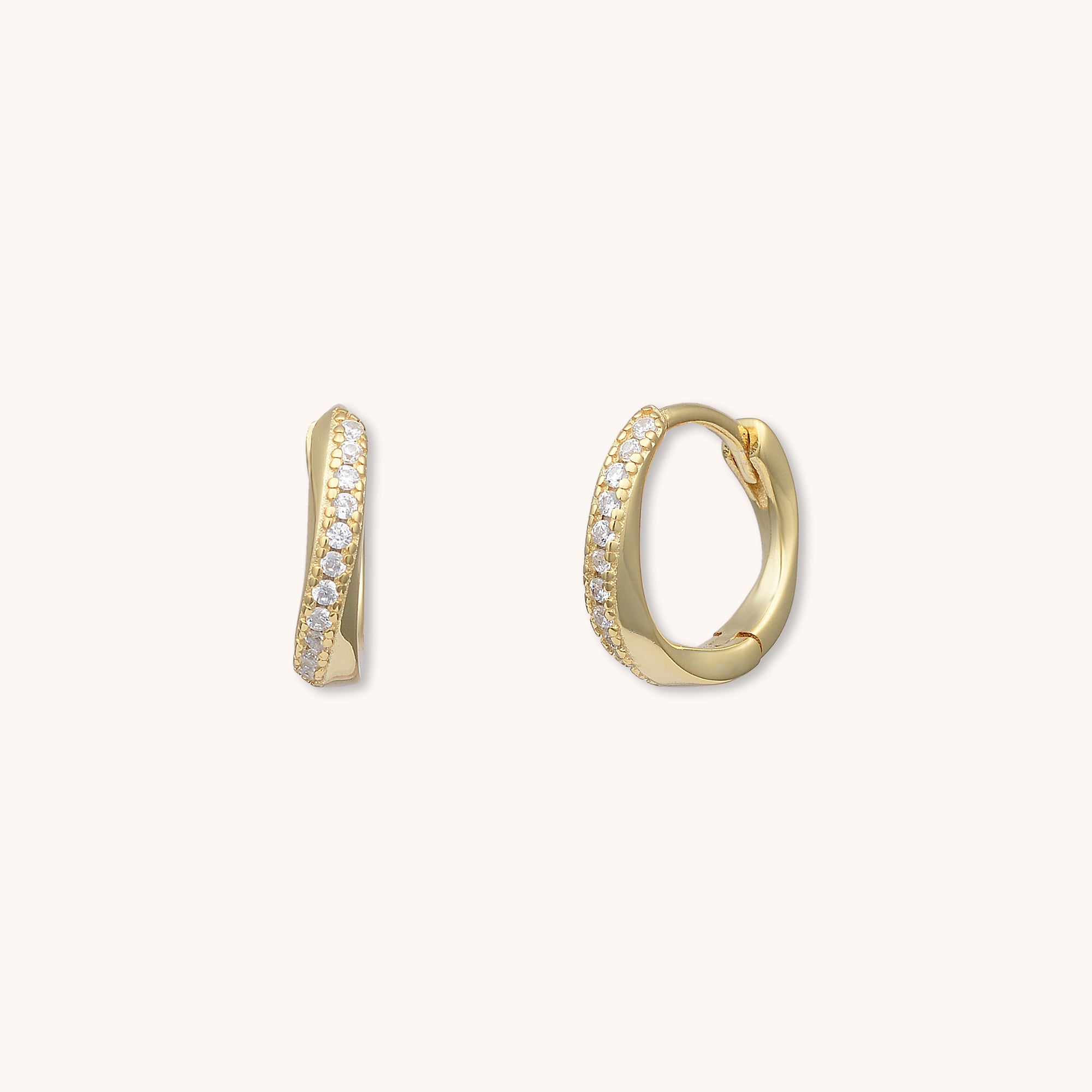 Swirl Zirconia Huggie Earrings Gold