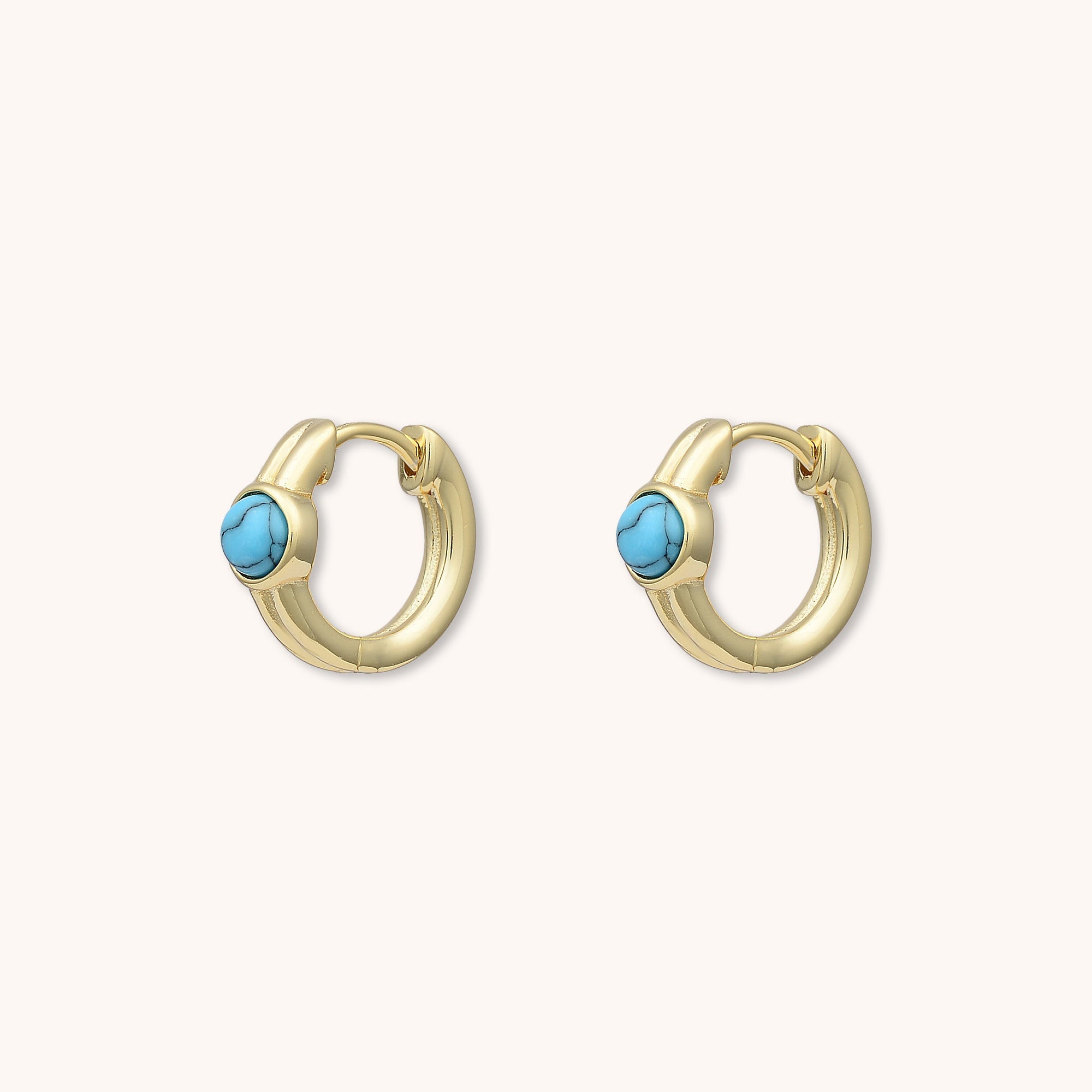 Turquoise Thick Huggie Earrings Gold