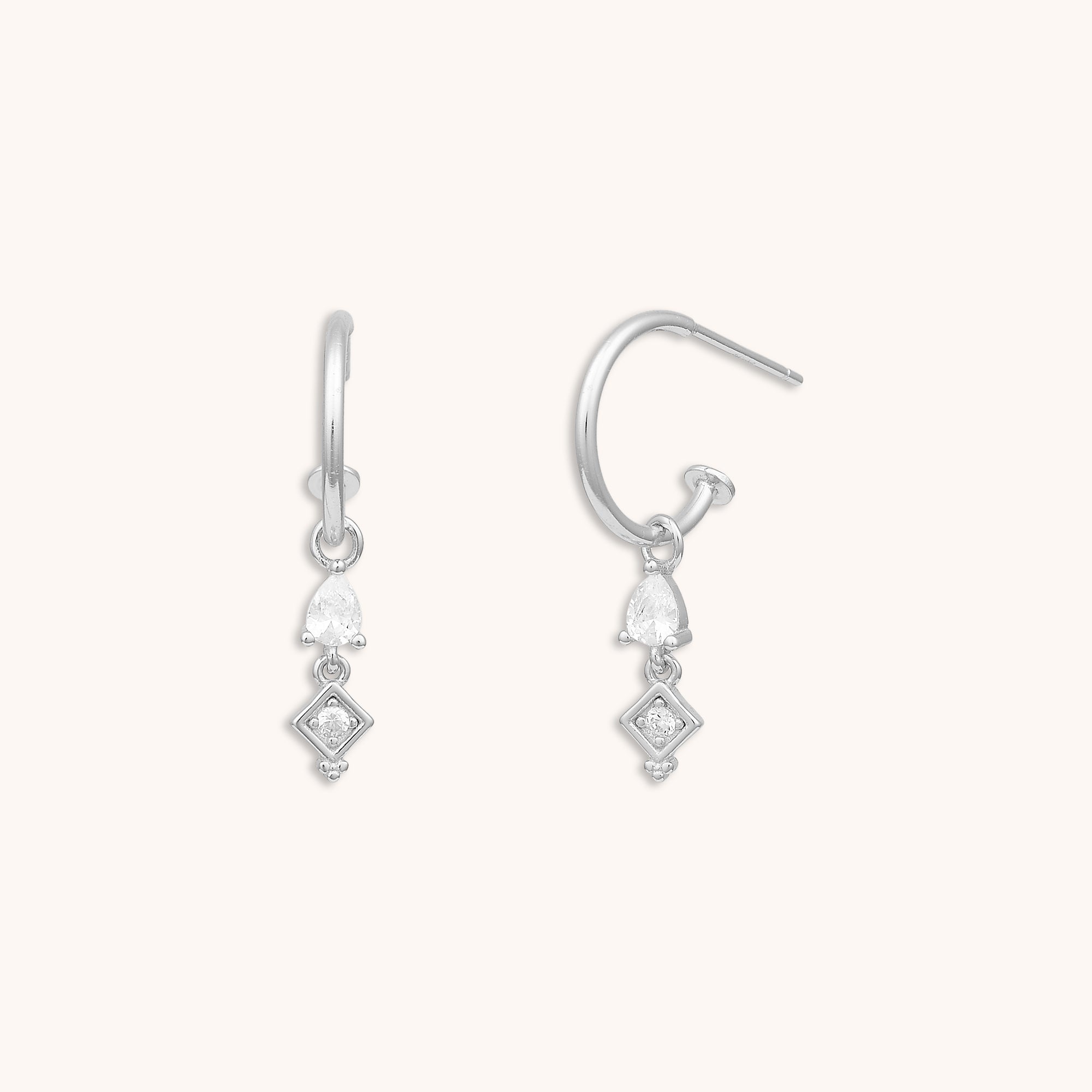 Bliss Teardrop Dangle Hoop Earrings Silver