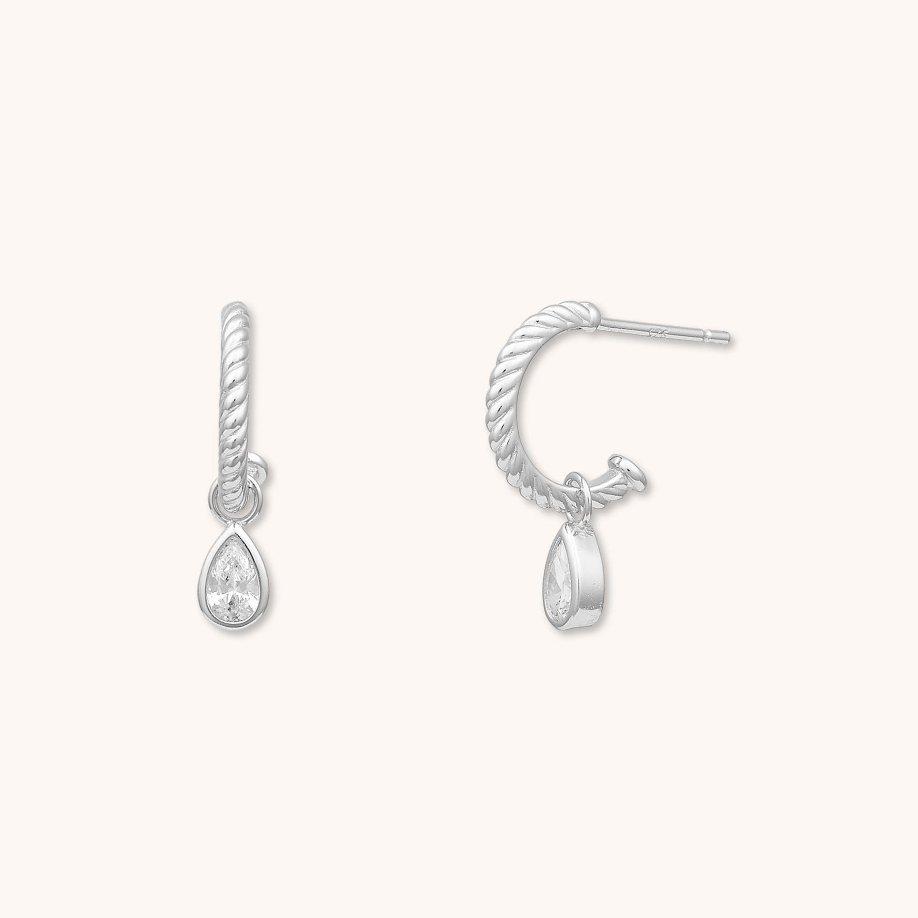 Teardrop Huggie Hoop Earrings Silver