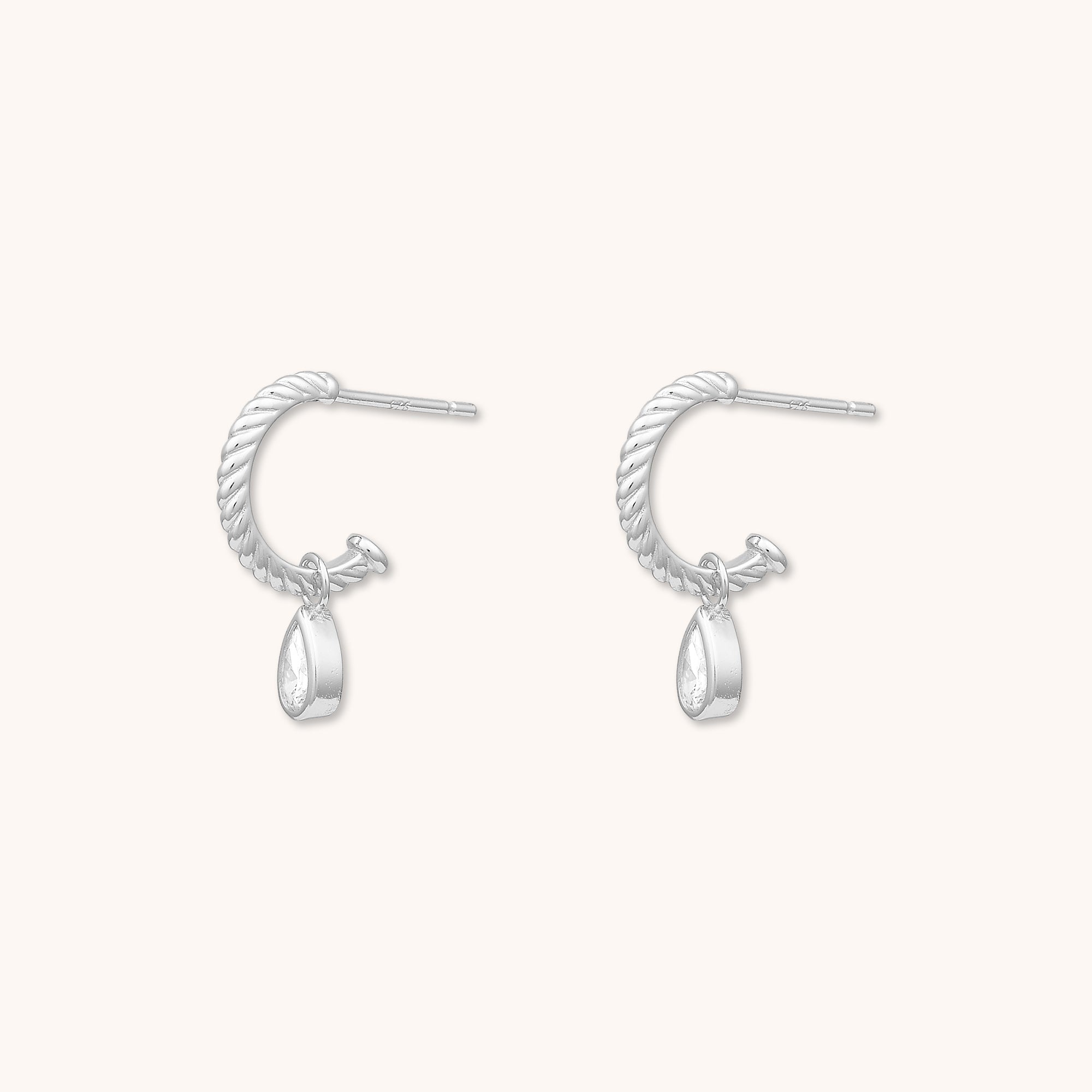 Teardrop Huggie Hoop Earrings Silver