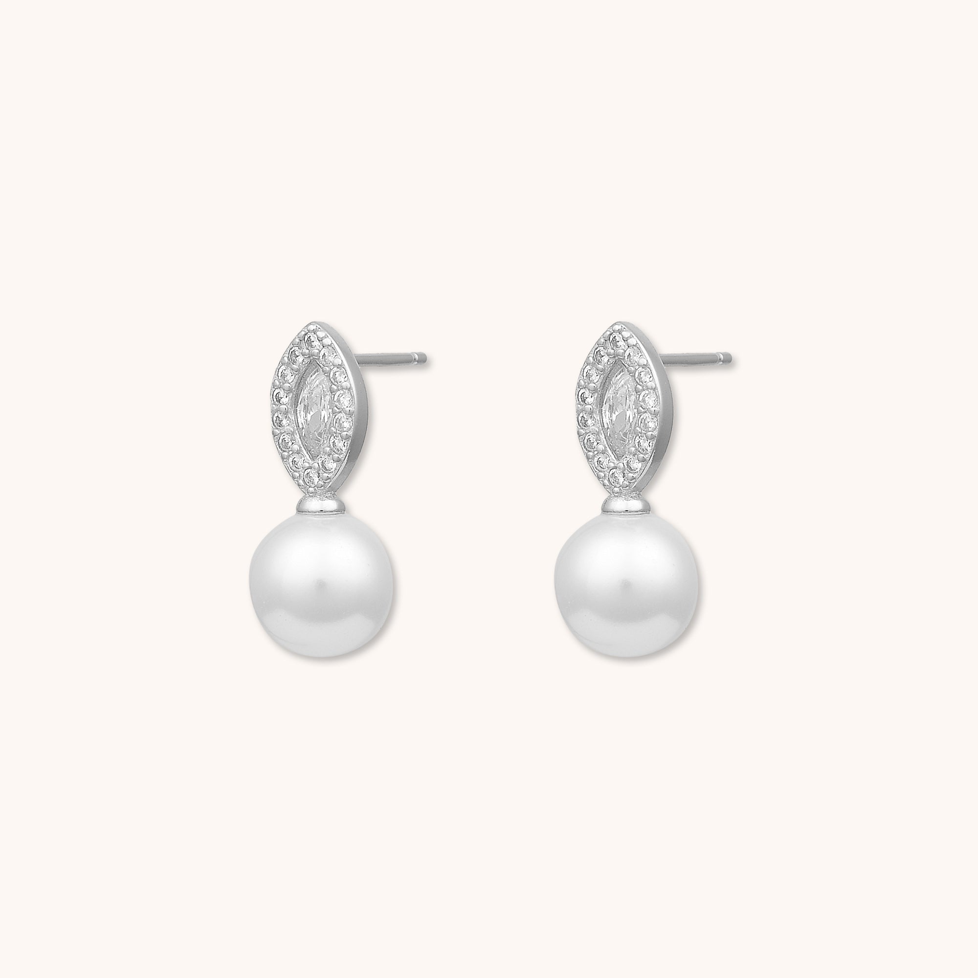 Marquise Eye Pearl Stud Earrings Silver