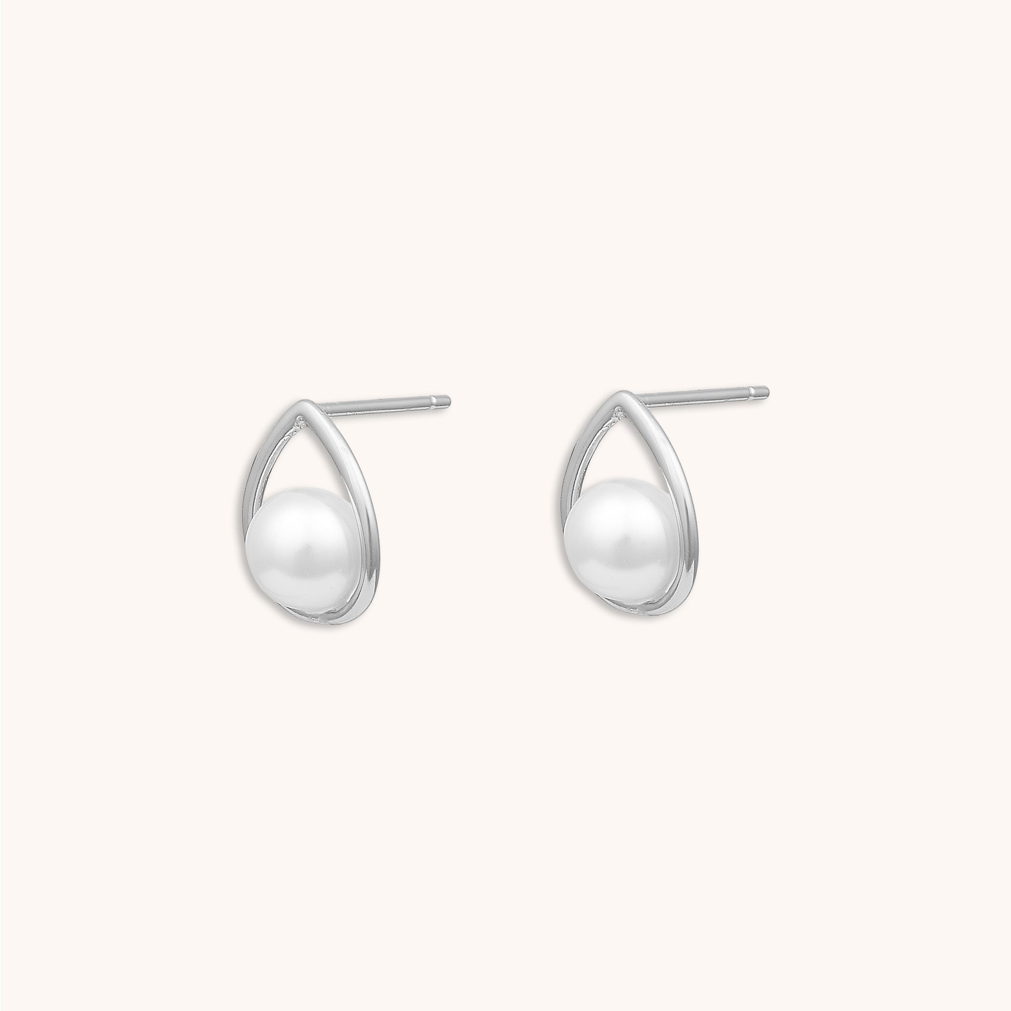 Teardrop Pearl Stud Earrings Silver