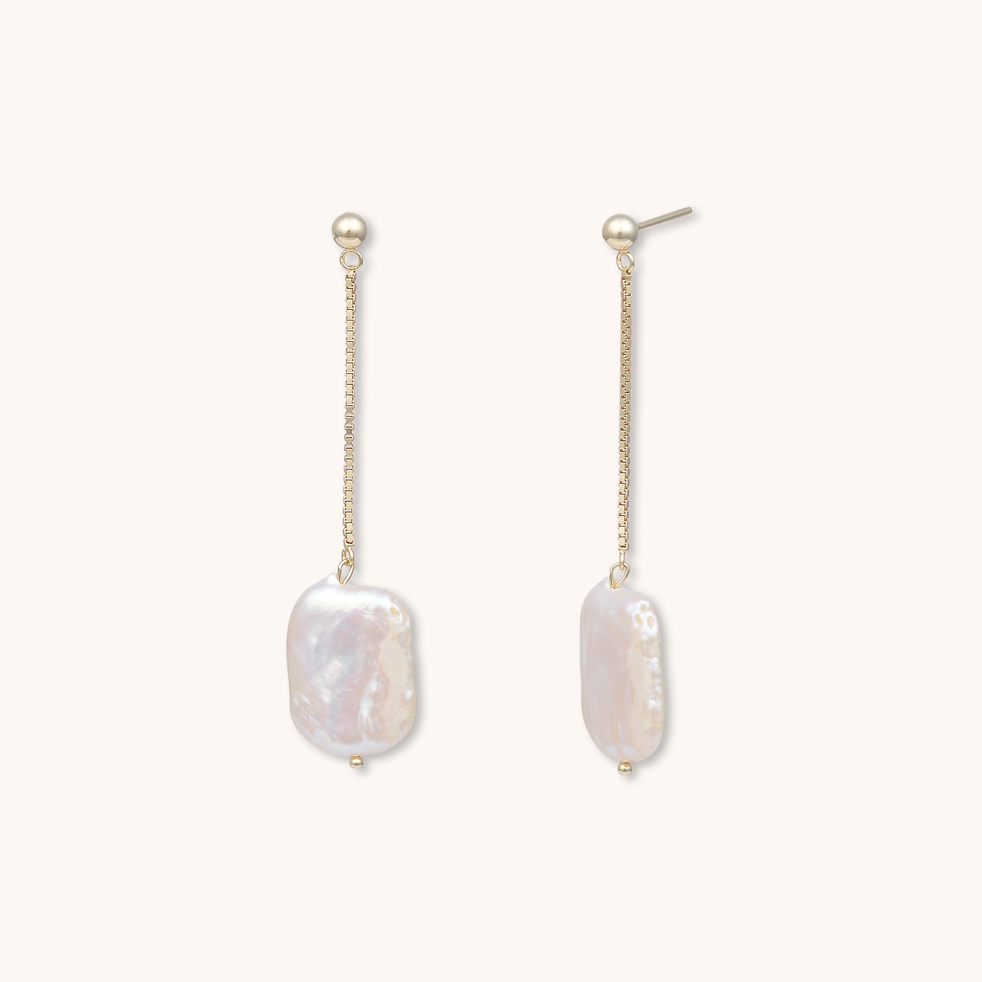 Baroque Pearl Drop Stud Earrings Gold