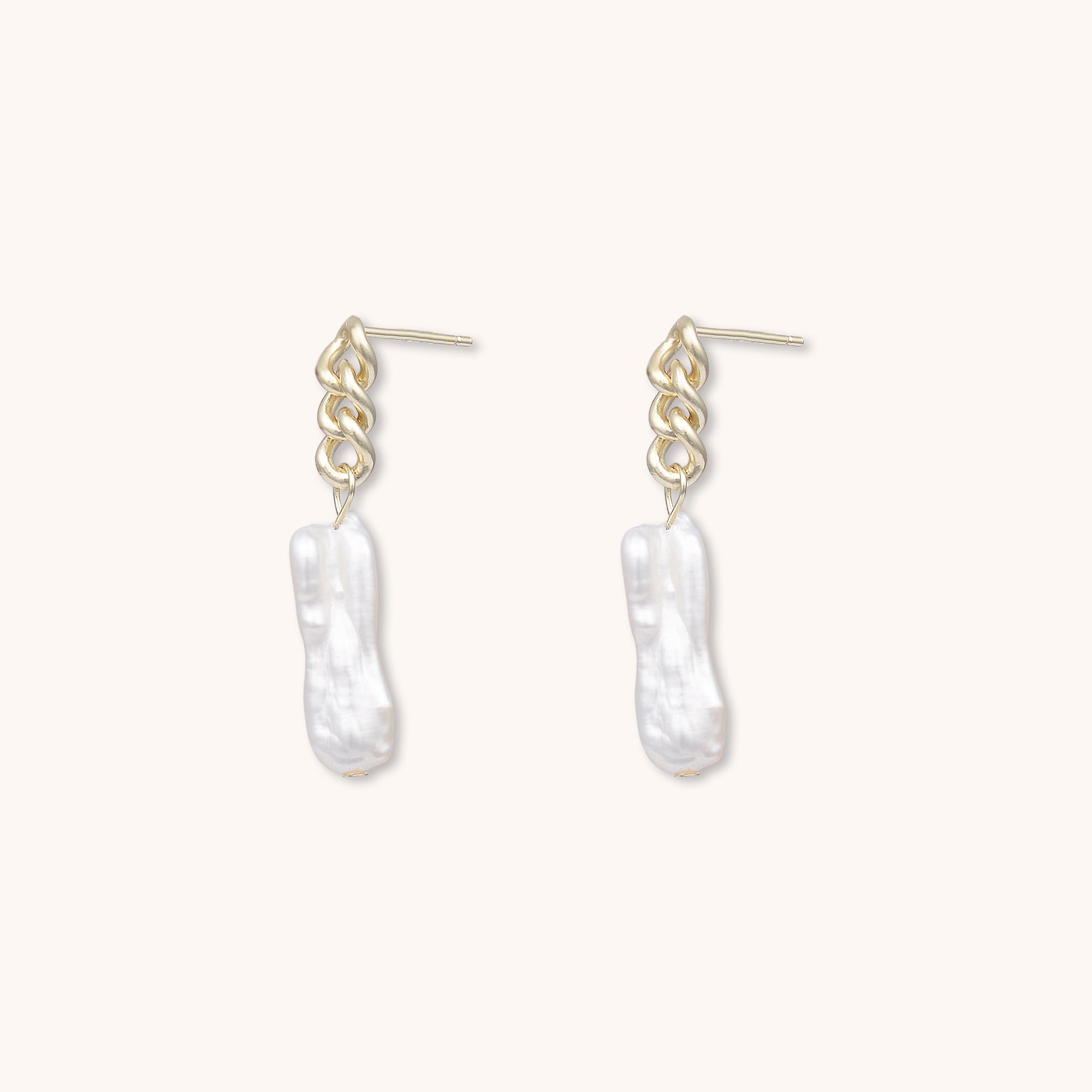 Baroque Pearl Cuban Stud Earrings Gold