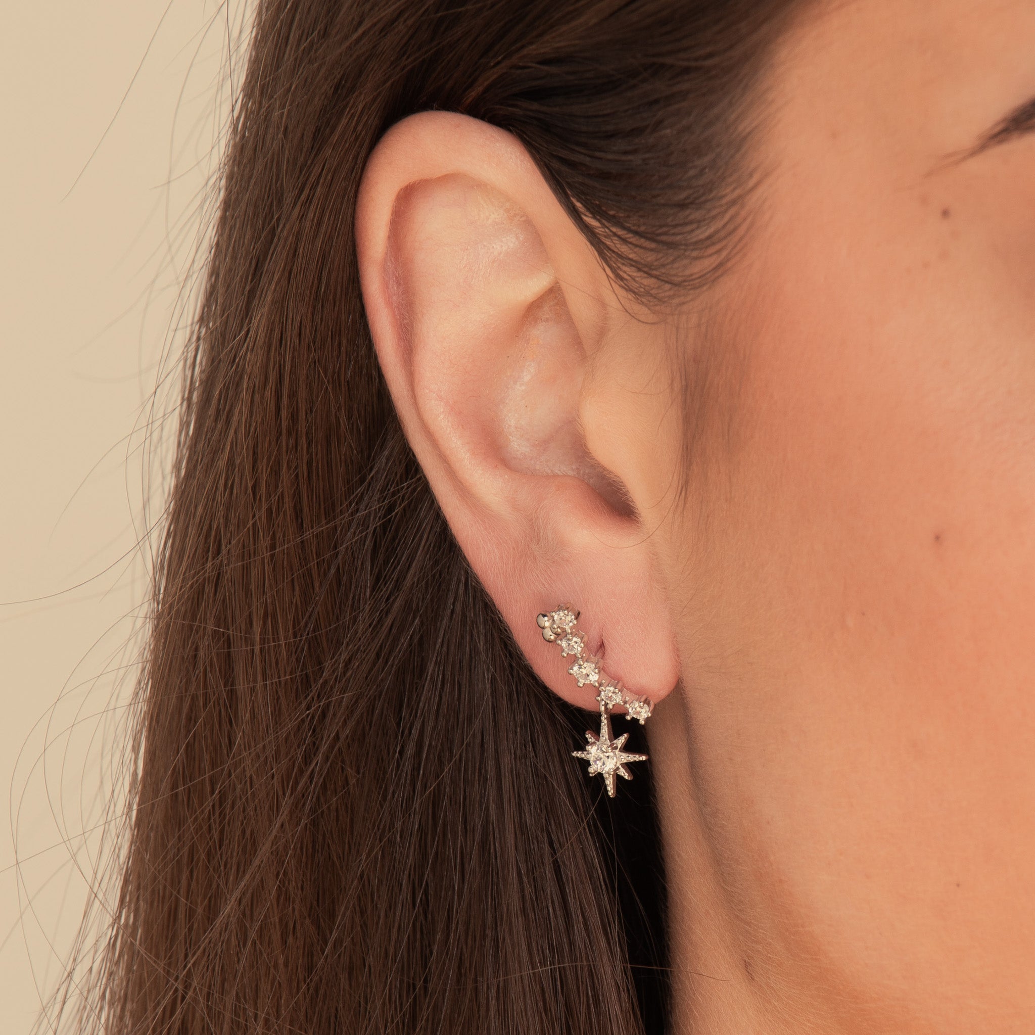 Celestial North Star Drop Earrings Silver